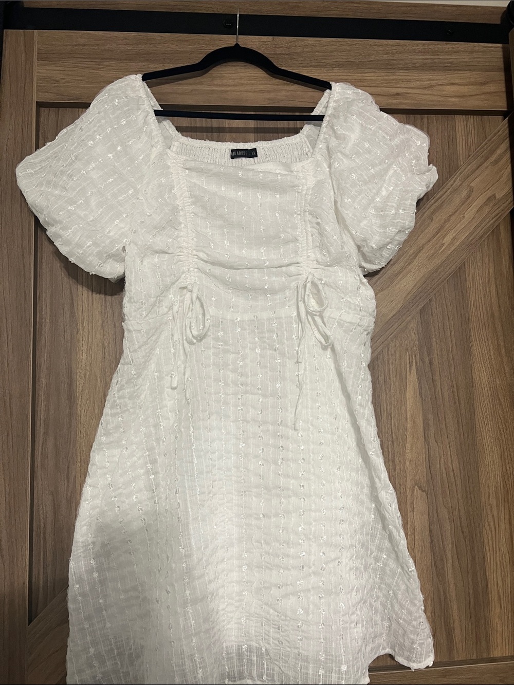Mikarose White Square-Neck Mini Dress with Puff Sleeves